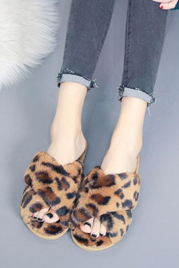 Atomic Brown Leopard Faux Fur Slippers | Animal Print Slippers 