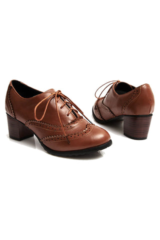 Brown Vintage Oxford Dark Block Heeled Shoes | Rockabilly Shoes