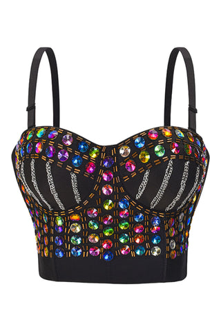 Atomic Colorful Gems & Silver Chains Crop Top