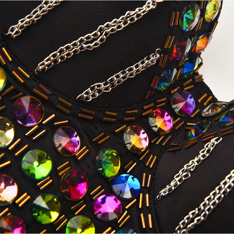 Atomic Colorful Gems & Silver Chains Crop Top