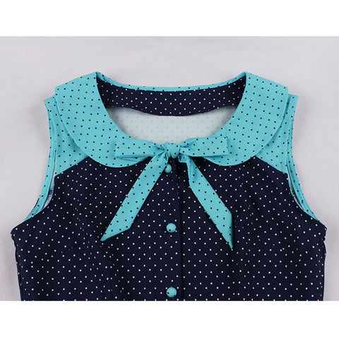 Atomic Dark Blue Polka Dot Tie Collar Vintage Dress