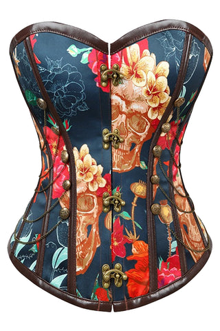 Atomic Floral Steampunk Steel Boned Overbust Corset | Floral Steampunk Corset