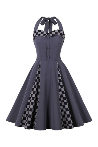 Atomic Gray Checkered Vintage Halter Dress