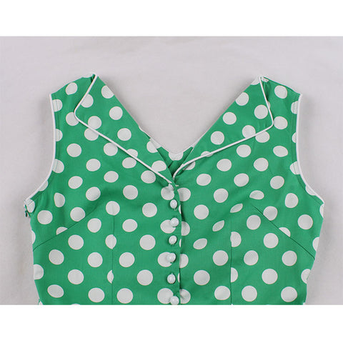 Atomic Green 1950s Buttoned Polka Dot Dress