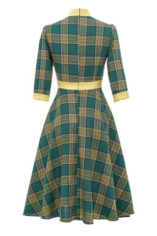 Atomic Green Bowed Neck Plaid Vintage Dress