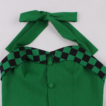 Atomic Green Checkered Vintage Halter Dress