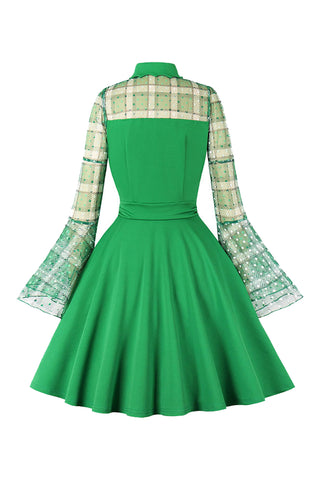Atomic Green Plaid Mesh Grid Dot Dress
