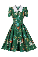 Atomic Green Retro Floral Vintage Dress