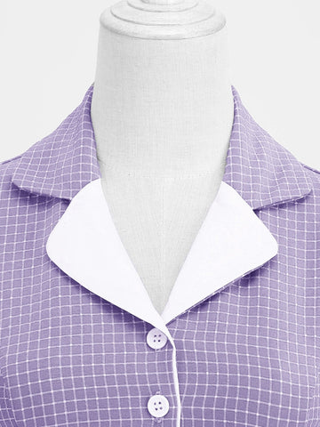 Atomic Lavender Notched Collar 1950s Plaid Belted Dress