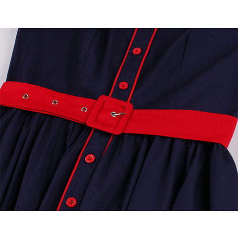 Atomic Navy Blue Rockabilly Button Up 1950s Dress