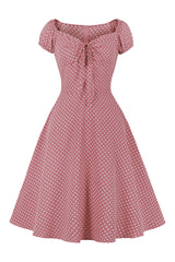 Atomic Pink Polka Dot Drawstring Retro Dress