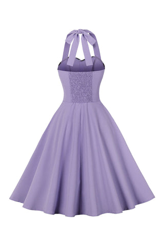 Atomic Purple Checkered Vintage Halter Dress