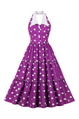 Atomic Purple Halter Polka Dot Summer Dress