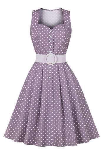 Atomic Purple Polka Dot Belted Midi Dress