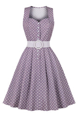 Atomic Purple Polka Dot Belted Midi Dress