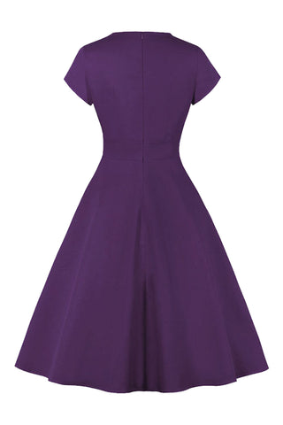 Atomic Purple Solid Cutout Vintage Midi Dress
