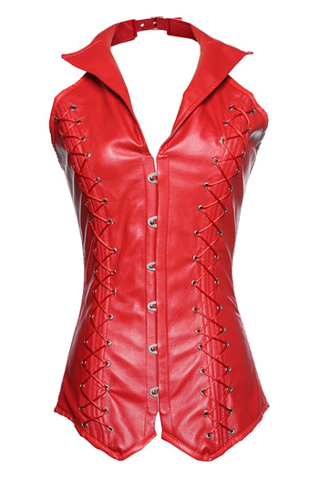 Atomic Red Faux Leather Vest Corset