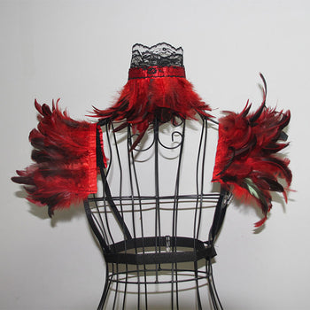 Atomic Red Gothic Feather Collar Scarf And Shoulder Armor