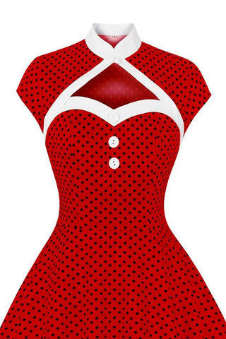 Atomic Red Polka Dot Hollow Out Vintage Dress