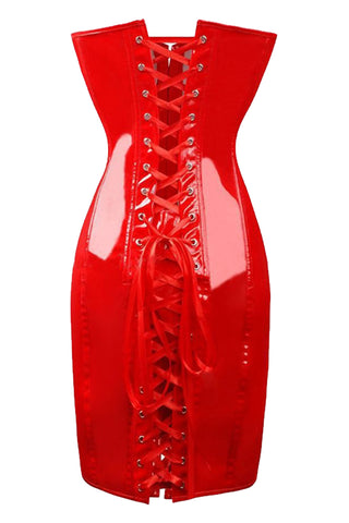 Atomic Red Wetlook Lace Up Bodycon Corset Dress