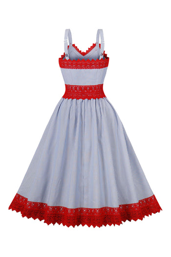 Atomic Red and Blue Vintage Cutwork Midi Dress