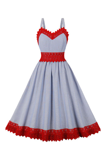 Atomic Red and Blue Vintage Cutwork Midi Dress