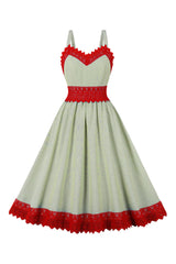 Atomic Red and Green Vintage Cutwork Midi Dress
