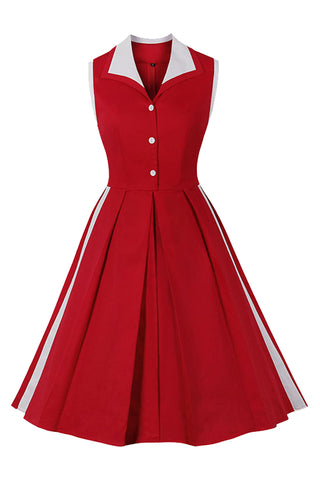 Atomic Red and White Vintage Buttoned Swing Dress | Red Rockabilly Retro Dress