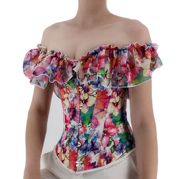 Atomic Retro Floral Ruffle Off-Shoulder Overbust Corset