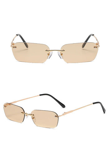 Atomic Brown Retro Rectangle Gradient Rimless Sunglasses