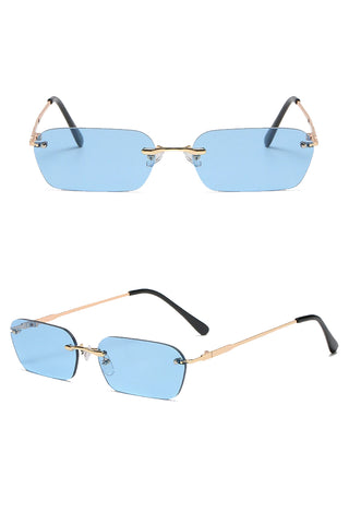 Atomic Blue Retro Rectangle Gradient Rimless Sunglasses