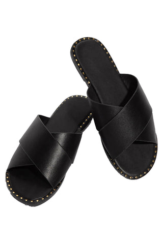 Atomic Rhinestone Edged Black Slippers | Black Slipper Sandals