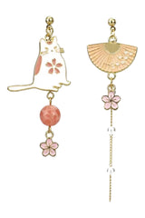 Atomic Sakura Cat Chain Drop Earrings