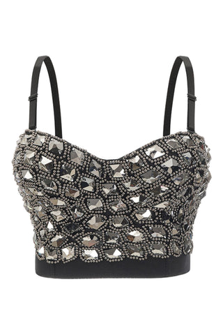 Atomic Silver Diamond Sequins and Beads Crop Top