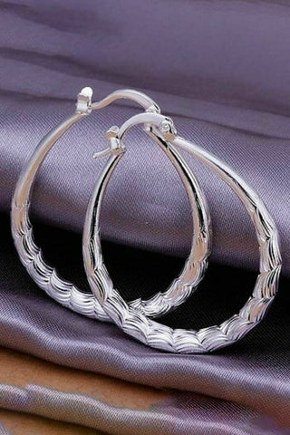 Atomic Silver Oval Etched Hoop Earrings