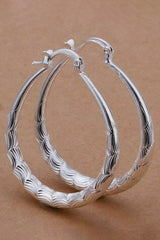 Atomic Silver Oval Etched Hoop Earrings