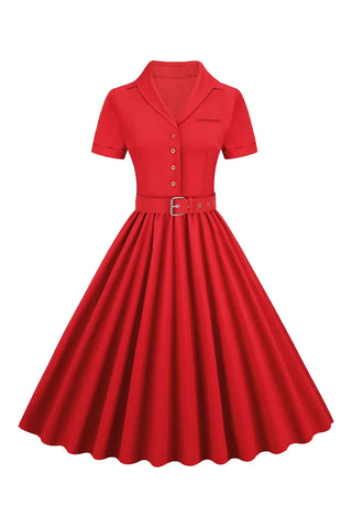 Atomic Solid Red Long Pleated Dress