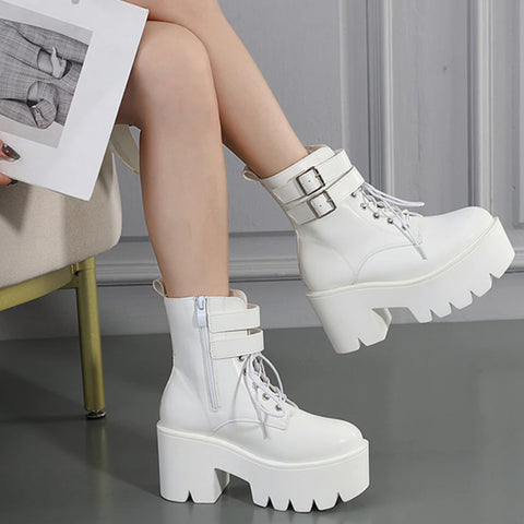 Atomic White Chunky High Heel Boots
