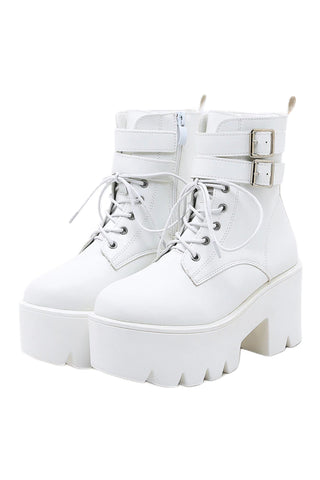 Atomic White Chunky High Heel Boots
