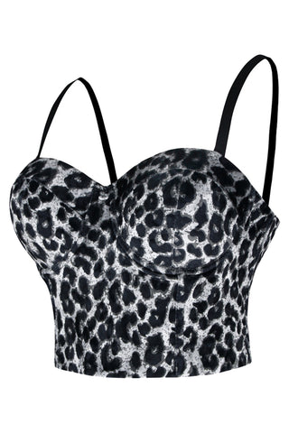 Women's Leopard Pattern Push Up Bustier Crop Top Clubwear Party Corset Bra Top