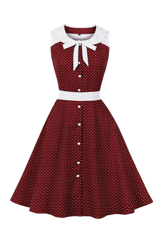 Atomic Wine Red Polka Dot Tie Collar Vintage Dress