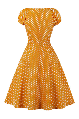 Atomic Yellow Polka Dot Drawstring Retro Dress