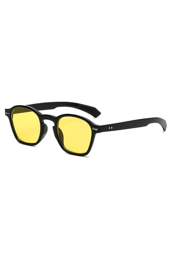 Transform your look by putting on our Atomic Yellow Retro Square Gradient Sunglasses. This pair of sunglasses features square shaped frame, embellishment on the corner frame, gradient lens, and it's light on the nose.