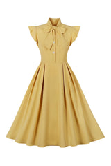 Atomic Yellow Turndown Collar Swing Dress