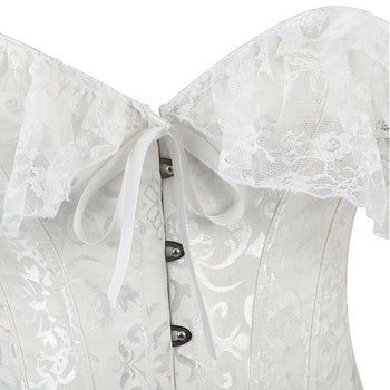 White Jacquard Off Shoulder Floral Corset | Corset Top Outfit | Burrlesque Corset | Victorian Corset