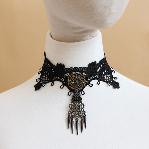 Black And Bronze Floral Choker Necklace