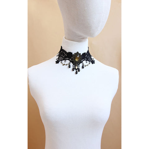 Black Lace And Tiger Gem Choker Necklace