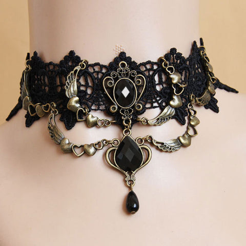 Black Pearl And Gem Choker Necklace