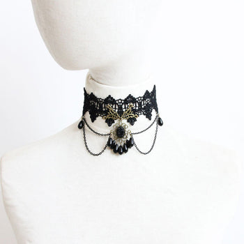 Atomic Black Lace And Beads Choker Necklace
