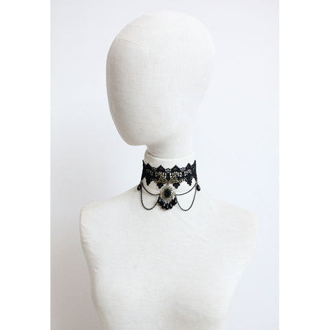 Atomic Black Lace And Beads Choker Necklace